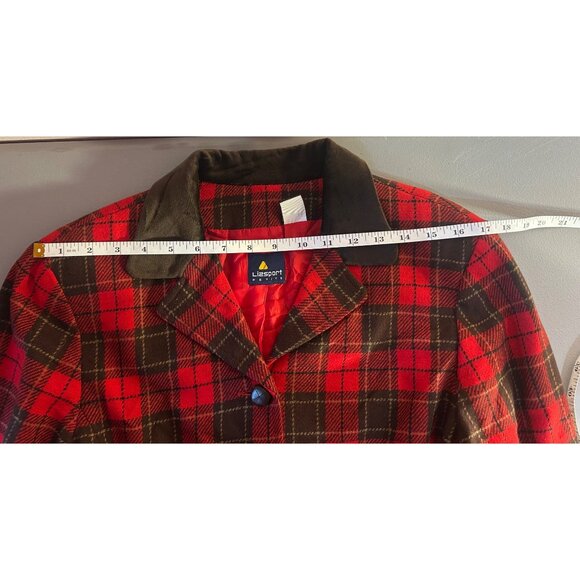 VTG Sz 8P Red & Brown Plaid Wool Blend Blazer Equestrian Academia Classic - Picture 9 of 10